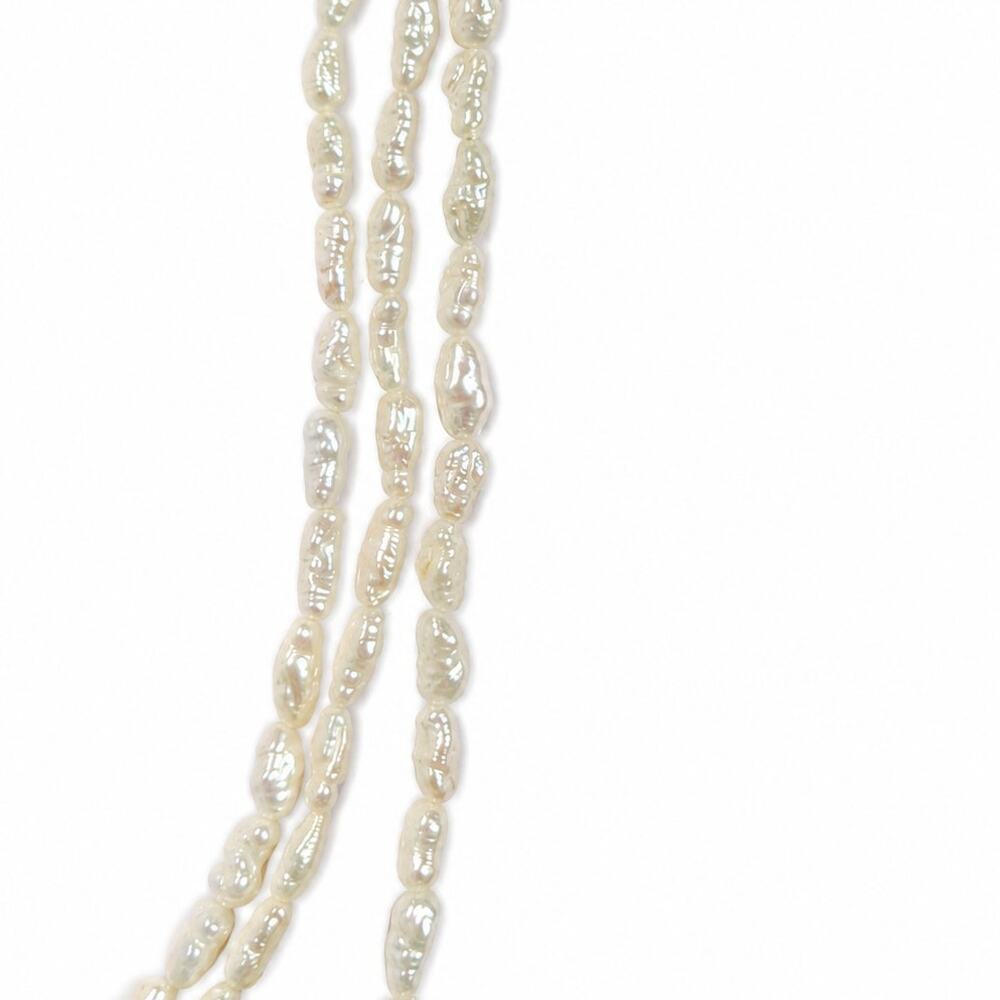 3 Strand Freshwater Pearl Necklace & Bracelet Set White Pink Luster - Picture 6 of 9